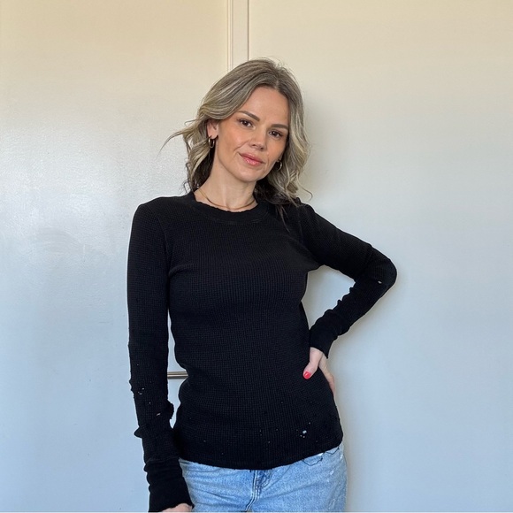 Cotton Citizen Distressed Waffle Knit Crew - Picture 8 of 13